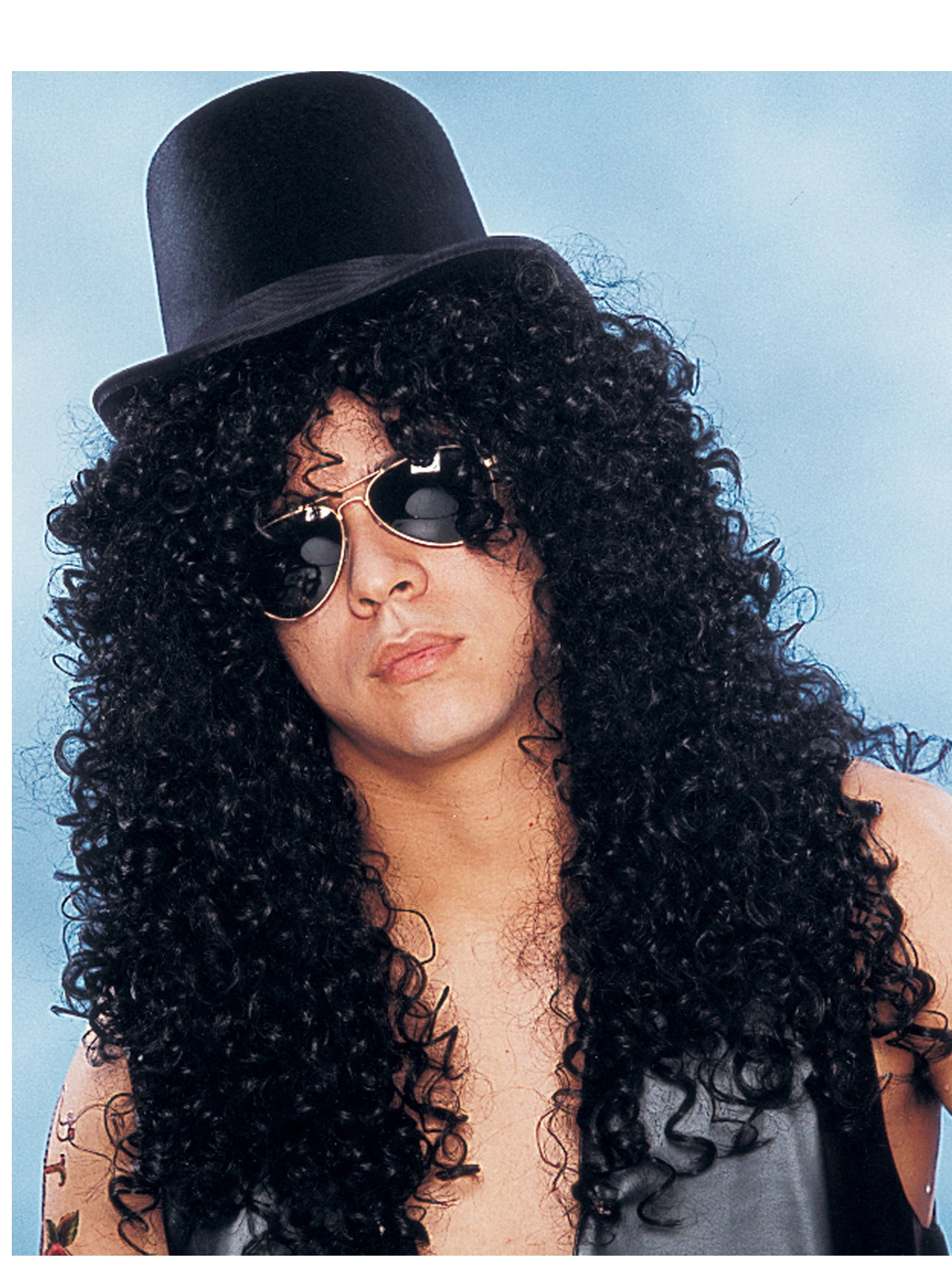 Mens Slash Guns N Roses Rocker Fancy Dress Top Hat & Wig Accessory 