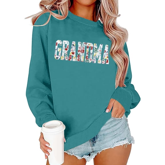 Women's Oversized Sweatshirts Relaxed Fit Pullover Grandma Print Long Sleeve Crewneck Y2K Fall Tunic Tops