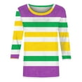 thumbnail image 5 of Mifsaly Mardi Gras Shirt for Women Color Block Print Crewneck 3/4 Sleeve Blouse Lightweight Dressy Casual T-Shirts Baggy Festival Carnival Pullover Tops Spring Summer Funny Party Basic Outfits L, 5 of 9