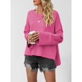 thumbnail image 6 of Women Crewneck Sweaters Bell-Style Sleeve Batwing Knit Tops Slouchy Soft Pullover Tops Rose Red M, 6 of 9