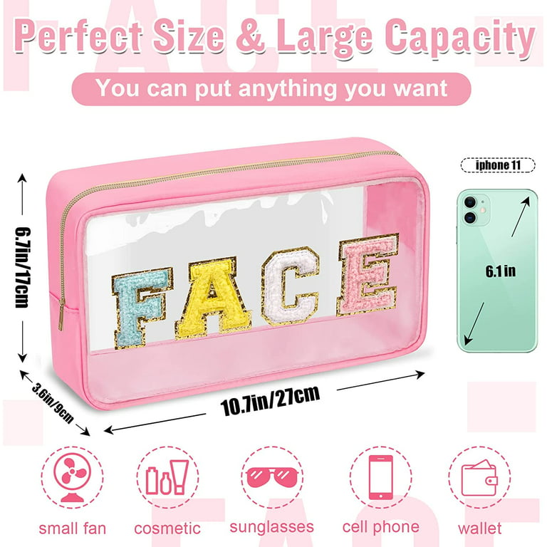  COSHAYSOO Preppy Patch Makeup Bag with Mirror Pink Chenille  Letter Cosmetic Pouch, Small Make Up Skincare Travel Purse Organizer for  Women, Cute Aesthetic Girly Trendy Stuff Gifts (SKIN) : Beauty 