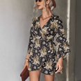 thumbnail image 3 of Vestido mini con escote en V y manga larga, vestido mini con escote en V y estampado floral, vestido mini con escote en V y estampado floral con cinturón, rendimiento confiable, 3 of 7