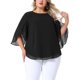 thumbnail image 1 of Blusas de verano casuales de gasa para mujer de tallas grandes Agnes Orinda, con cuello redondo y mangas 3/4, color negro, talla 2X, 1 of 6