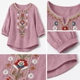 thumbnail image 4 of PBFRDSJ Cotton Linen Tops for Women Lightweight Retro Embroidered 3/4 Sleeve Bohemian Peasant Shirts Plus Size V Neck Casual Summer Beach Boho Tops, 4 of 9
