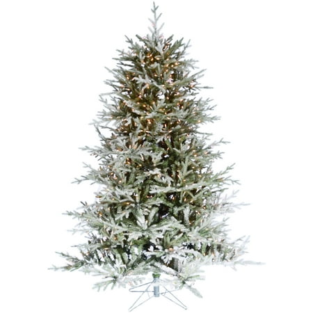 Fraser Hill Farm 9.0-Ft Highland Frosted Green Prelit Christmas Tree with EZ Connect Clear Smart Lights and Metal