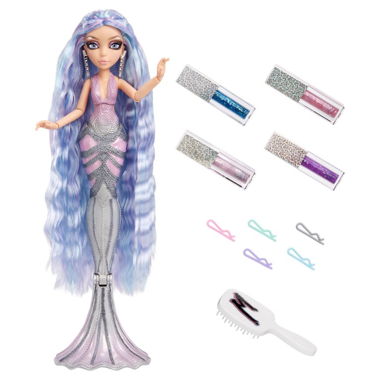 Mermaze Mermaidz Bambola alla moda - ORRA - Sirena con capelli multicolori e funzione cambio di colore - Include gel per capelli glitterato e accessori - Articolata - Da collezione - Età