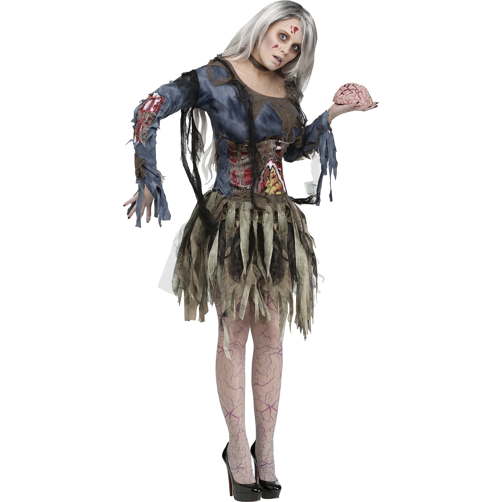 Stockings Ladies Zombie Fancy Dress Halloween Adult Costume Gothic Cheerleader 