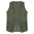 thumbnail image 4 of TiaoBug Womens Cowgirl Sleeveless Fringe Waistcoat Jacket Cowboy Tassel Vest Tank Tops Army Green XXL, 4 of 7