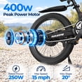 thumbnail image 4 of SKIRAI 20" Kids Electric Bike, Ages 6–10, 250W 400W Peak Motor, 15.5 MPH 3-Speed, TÜV Certified 25-Mile Range, Magnesium Frame, as a Gift for Boys Girls (Black), 4 of 11