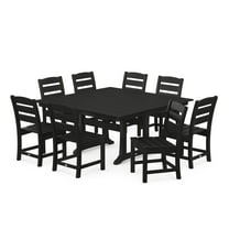 POLYWOOD 9-Piece Farmhouse Trestle Dining Set Black