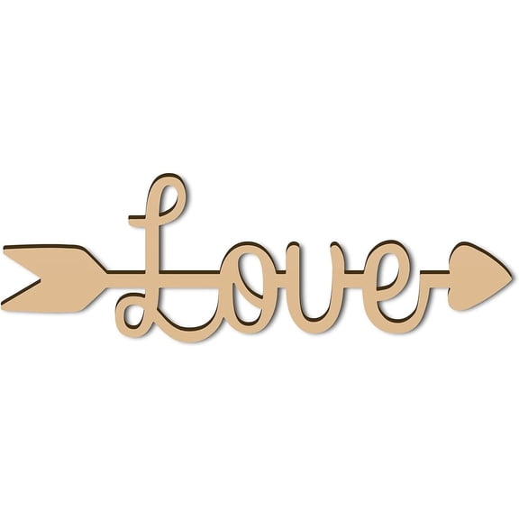 Laser Cut Wood Sign Wall Art Love Letter Sign Arrow Decorative Wall Sculpture Hanging Decor Unfinished for Housewarming Door Wall Room Decoration 28 x 9 x 0.6cm Beige