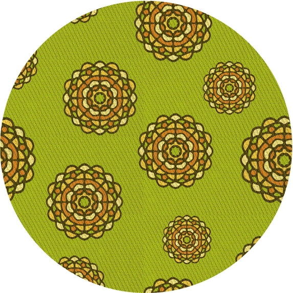 Ahgly Company Indoor Round Patterned Dark Yellow Green Area Rugs, 7' Round