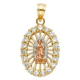 thumbnail image 2 of 14K Tri Color Gold Cubic Zirconia CZ Our Lady of Guadalupe Charm Pendant with 3.5mm Hollow Cuban Chain Necklace - 22", 2 of 4