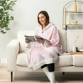 thumbnail image 6 of PAVILIA Wearable Blanket for Adult Women, Cozy Plush Fleece Blanket Poncho Cape with Hood, Super Soft Shawl, Angel Wrap Throw for Office, Light Pink, 6 of 10