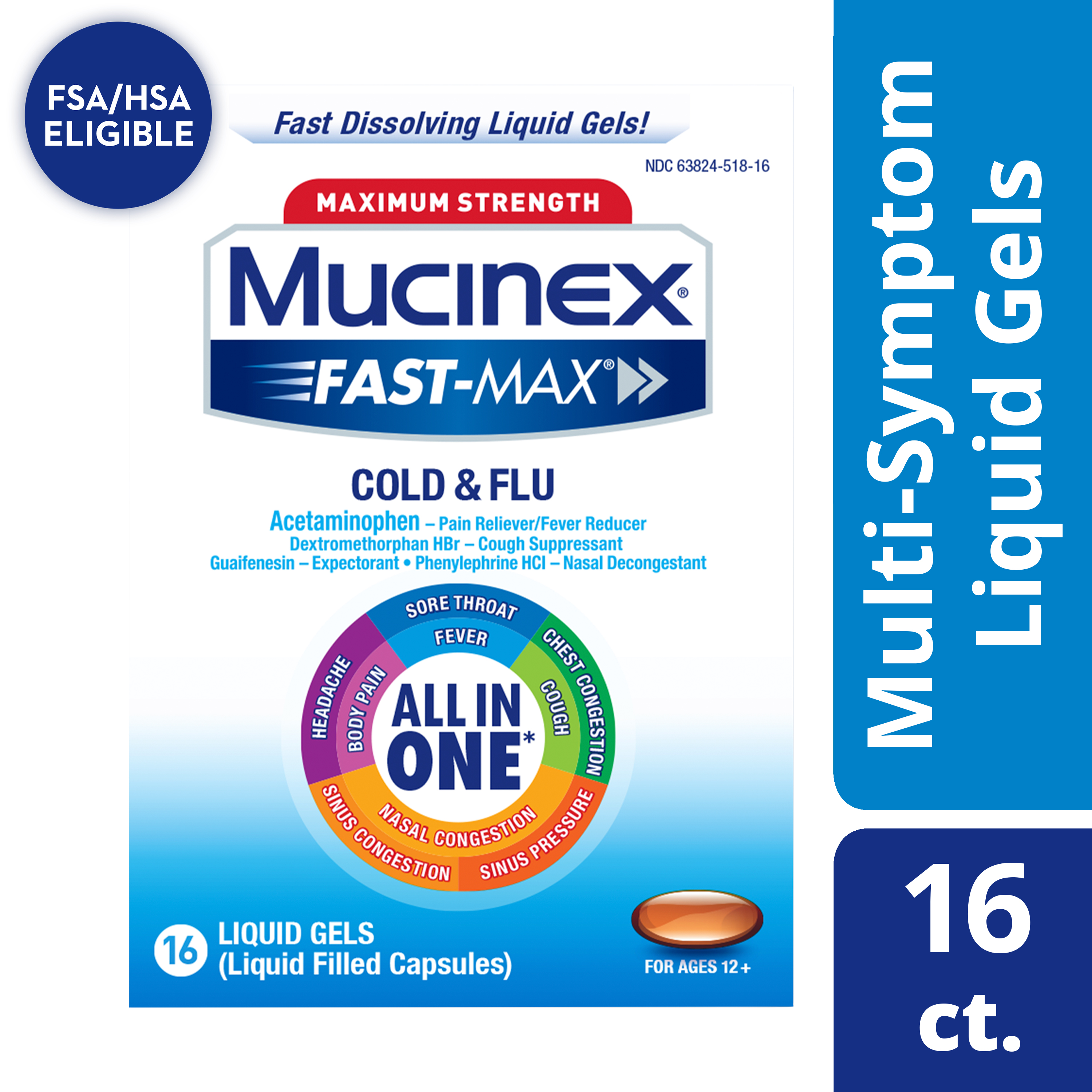 Mucinex Fast Max Maximum Strength Cold Flu All In One Multi Symptom Relief Pain Reliever Fever Reducer Cough Suppressant Expectorant Nasal Decongestant 16 Liquid Gels Walmart Com