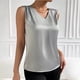 thumbnail image 3 of Top sin mangas de satén con cuello en V para mujer, para el verano, blusa informal transpirable de poliéster de color liso, 3 of 6