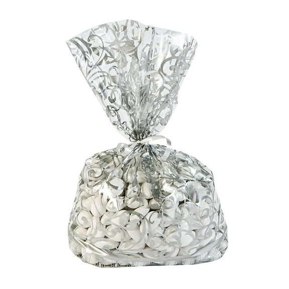 Silver Swirl Cellophane Bags (Dz) - Party Supplies - 12 Pieces