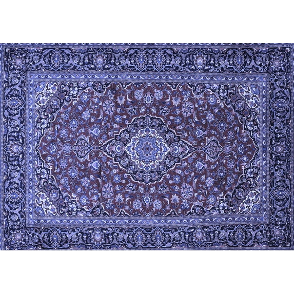Ahgly Company Machine Washable Indoor Rectangle Medallion Blue Traditional Area Rugs, 7' x 10'