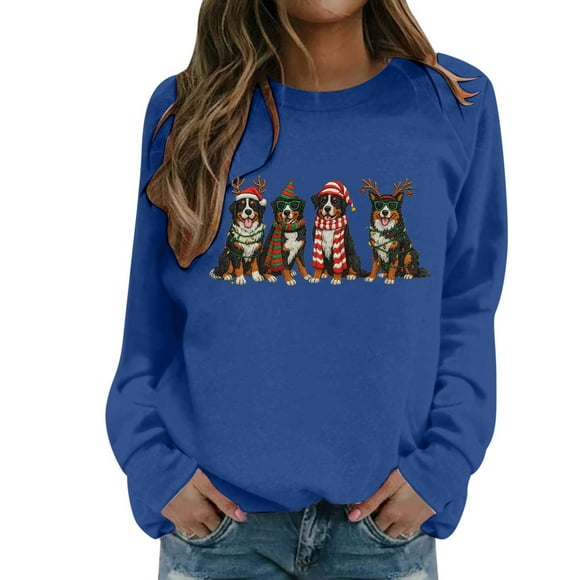 Zhanying Womens Black Cat Christmas Sweatshirt – Funny Graphic Holiday Pullover Cozy Gift for Cat Lovers Blue XXL