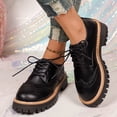 thumbnail image 2 of HEWUQI Womens Leather Platform Shoes Chunky Heeled Oxfords Round Toe Non Slip Casual Work School Uniform Leather Dress Shoes Black Size 7, 2 of 6