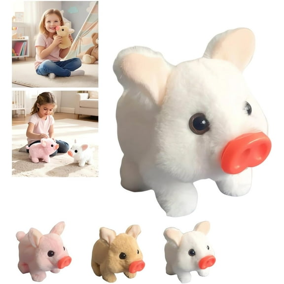 Electric Pig Plush Realistic Toy, 2026 New Interactive Crawling Piglet, Electronic Plush Piggy Toy with Wagging Tail and Twitching Nose and Oink, My Pet Pig That Acts Like a Real Pigs (White)