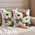 thumbnail image 2 of Sage Green Pumpkins Fall Outdoor Waterproof Pillow Covers, Thanksgiving Botanical Leaves Autumn Decorative Square Throw Pillowcase Sofa Cushion Sham for Patio/Couch/Chair, 18"x18" 2 Pack, 2 of 8