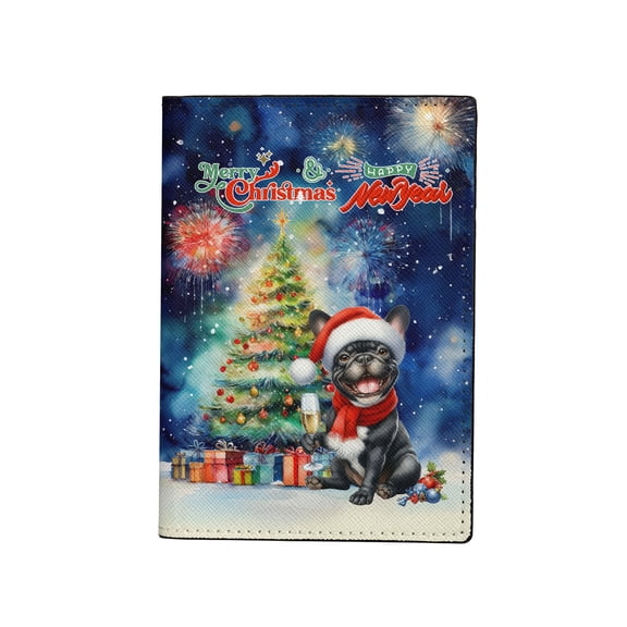 Merry Christmas and Happy New Year Santa French Bulldog Holiday Xmas Winter Travel Passport Wallet Dog Lover Gifts PU Leather Passport Holder Cover - 00024