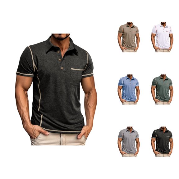 Polo Shirts for Men 3-Button Summer Casual Short Sleeve Mens T-Shirts with Pocket Dress Shirts