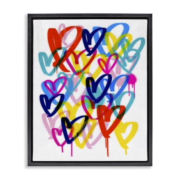 Stupell Industries Modern Hearts with Paint Drip Black Floating Frame Canvas Art, 17 x 21, by Victoria Barnes