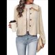 thumbnail image 3 of Chaqueta con Bordado Floral para Mujer, de Larga, con Botones y Solapa, Informal, Elegante, Corta Albaricoque XL, 3 of 10