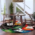 thumbnail image 3 of Guitar Round Area Rug 7Ft Washable Circle Rugs for Dorm Laundry Room, Cartoon Modern Colorful Guitars Non-Slip Carpet Floor Mats Indoor Outdoor Carpet Runner Aesthetic Home Decor, 3 of 8