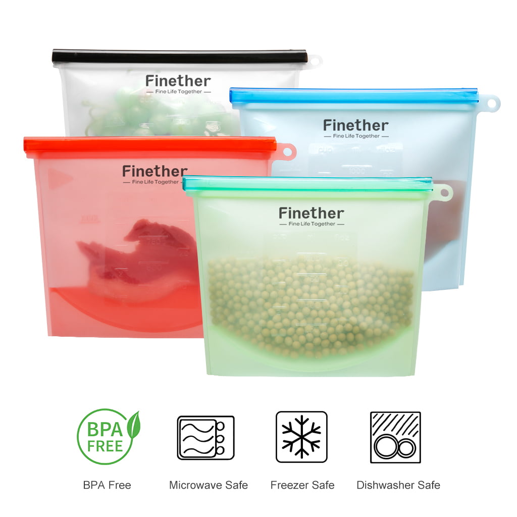 Reusable Silicone Food Storage Bags Leakproof Microwave Freezer Freshness Safe 