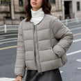 thumbnail image 2 of Women's Drawstring Hem Puffer Round Neck Short Quilted Jacket Lightweight Loose Fit Winter Warm Casual Street Style with Pockets, 2 of 9