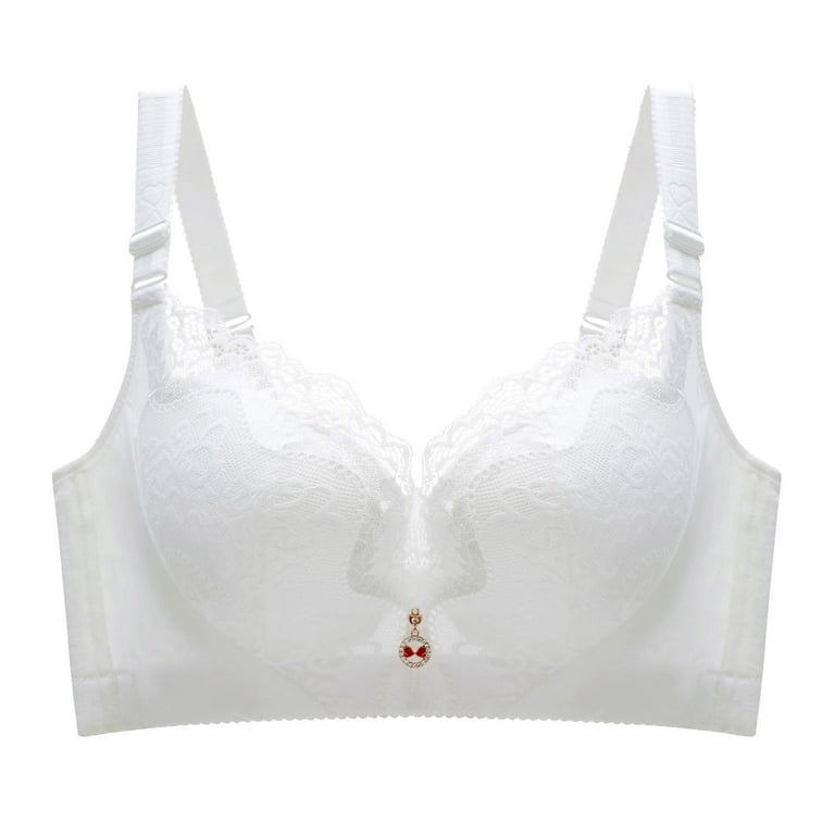 Entyinea Women's Wireless T-shirt Bra Fashion Lace Deep V Bralette Everyday  Bra White 36D