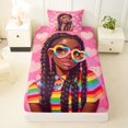 thumbnail image 3 of Castle Fairy Cute Black Girl Twin Sheets 3pcs,Colorful Rainbow Stripes Bedding,Rose Coral Peach,1 Fitted Sheet, 1 Flat Sheet and 1 Pillowcase, 3 of 6