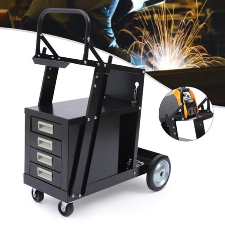 Peakora 360° Cardan Rolling Welding Cart with 4 Drawers Wheels and Tank Storage up to 176.37lbs for Welder and Plasma Cutter