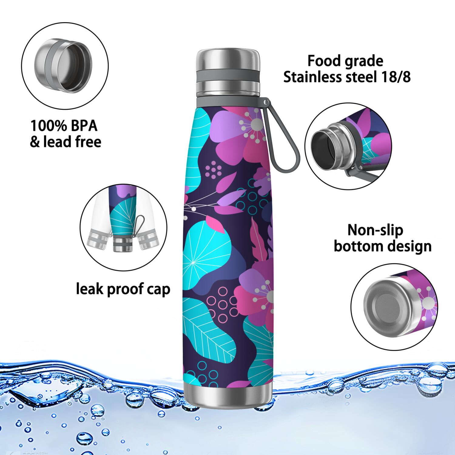 29oz Insulated Water Bottle with Tea Infuser, Stainless Steel Travel Mug, Spring Floral Print