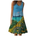 thumbnail image 1 of CQCYD Summer Dresses 2023, Women Printed Sleeveless Crew Neck Dress Loose Beach Dress Holiday Dress and Ankle Dress Leisure Sales Today Clearance Blue XL, 1 of 5