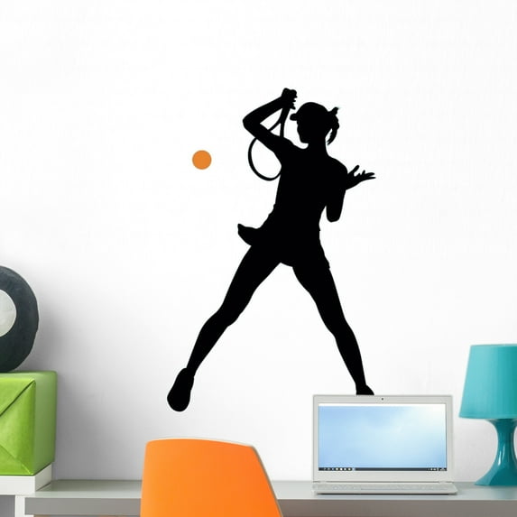Female Tennis Silhouette Wall Decal by Wallmonkeys Peel and Stick Graphic (24 in H x 15 in W) WM212422
