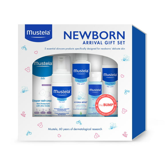 Mustela Newborn Arrival Gift Set, Baby Bath & Skin Care with Natural Avocado Perseose, 5 Items