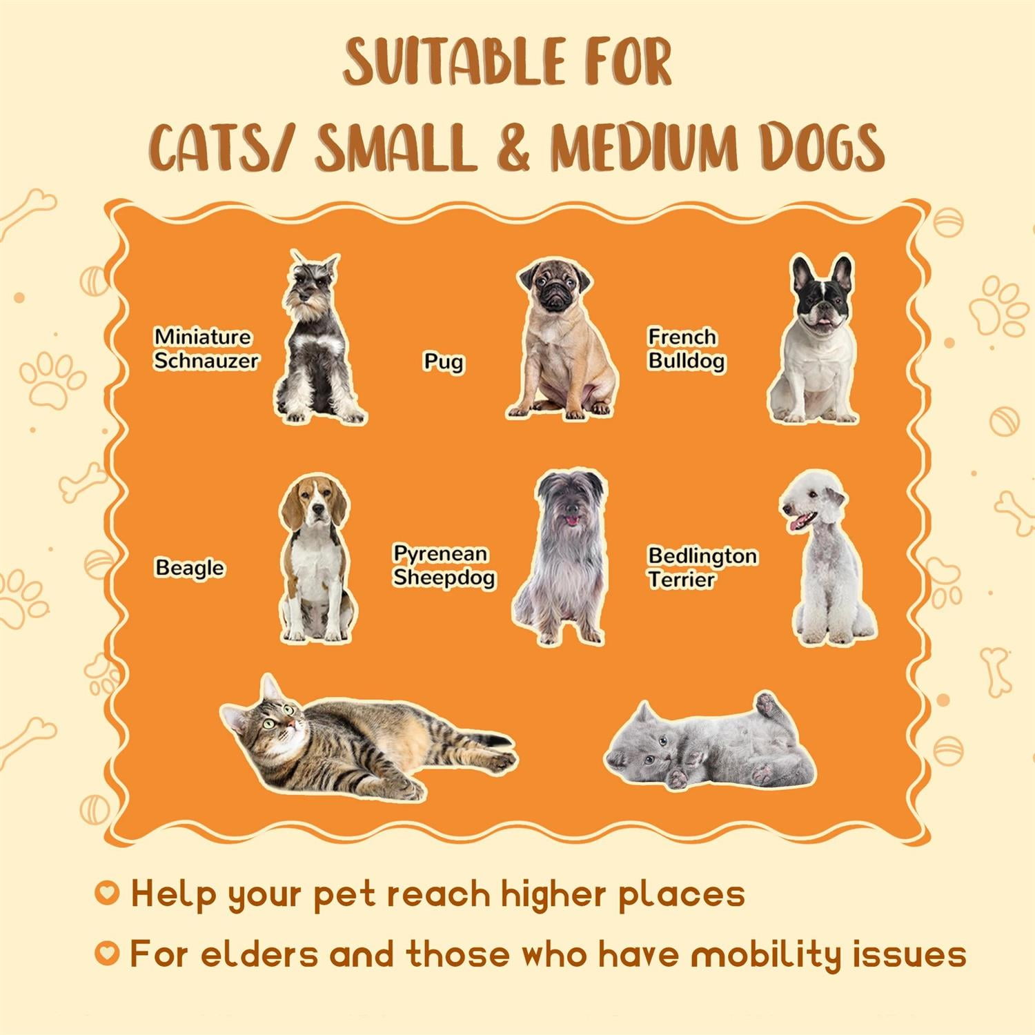 Pefilos 33" Multi-purpose Dog Stairs Ottoman for Small and Medium Dogs, 4-Step Dog Steps for High Bed and Couch, with Storage Compartment Cushion, Gray