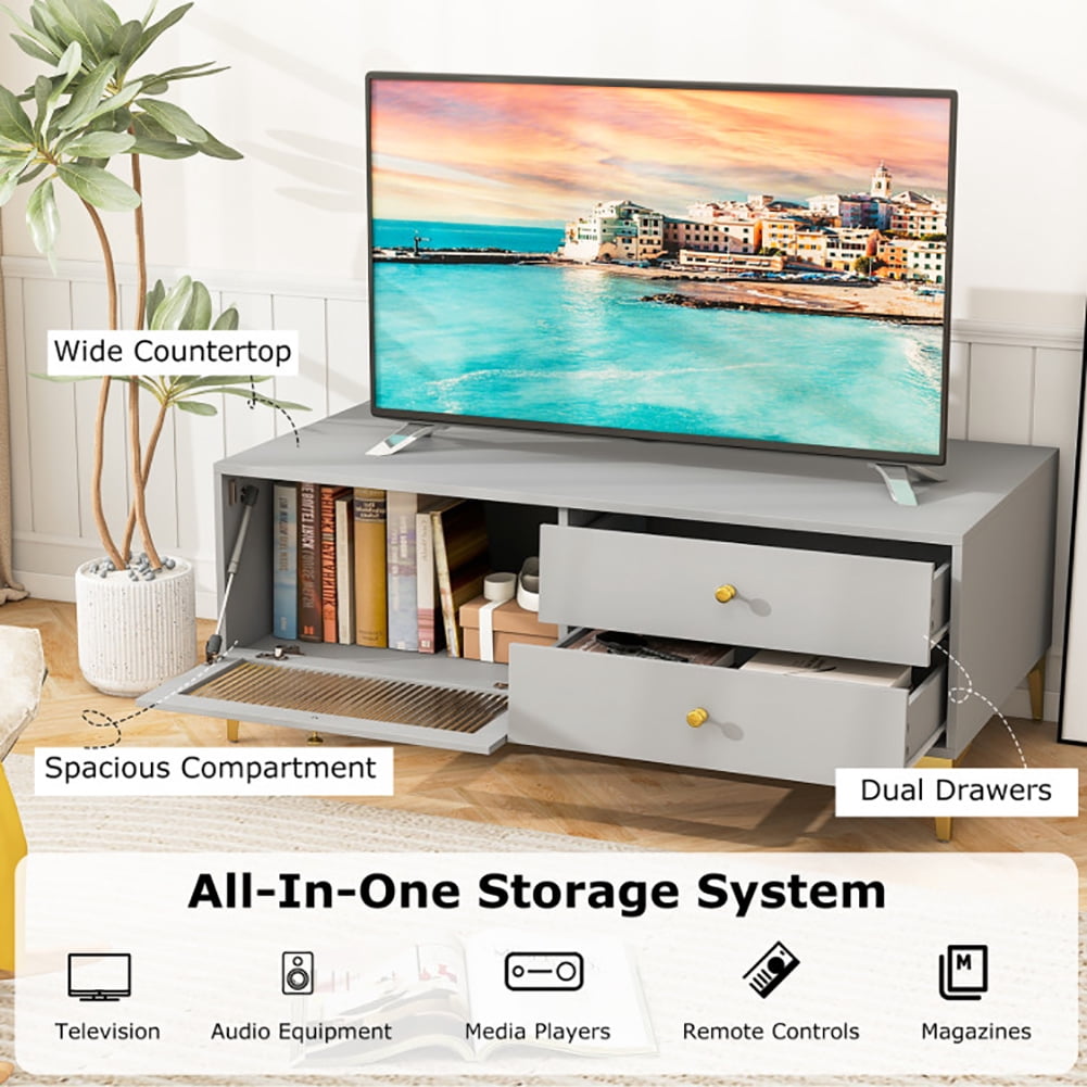 Spaco TV Stand with Compartment and Drawers for 55 Inch TV, TV Stand for Indoor as Home, Gray