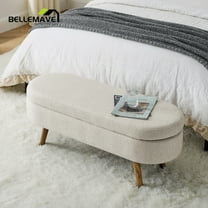 Bellemave Modern Storage Ottoman for Living Room, Linen Upholstered Bench with Solid Rubber Legs, Entryway Bench/Storage Bench for Bedroom(Beige)