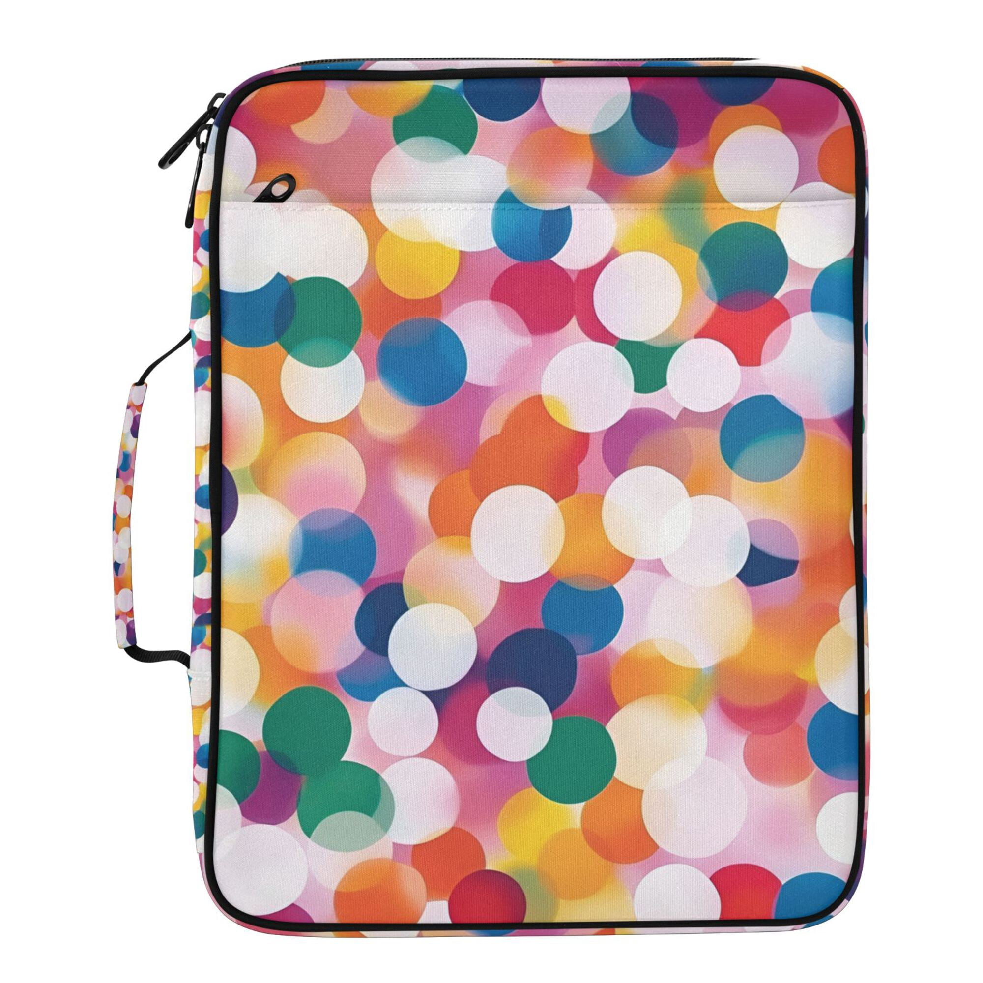 FORMRS Accordion File Folder A4 Size 7-Pocket Expanding Document Organizer Bag with 3 Ring Binder, White Colorful Circles