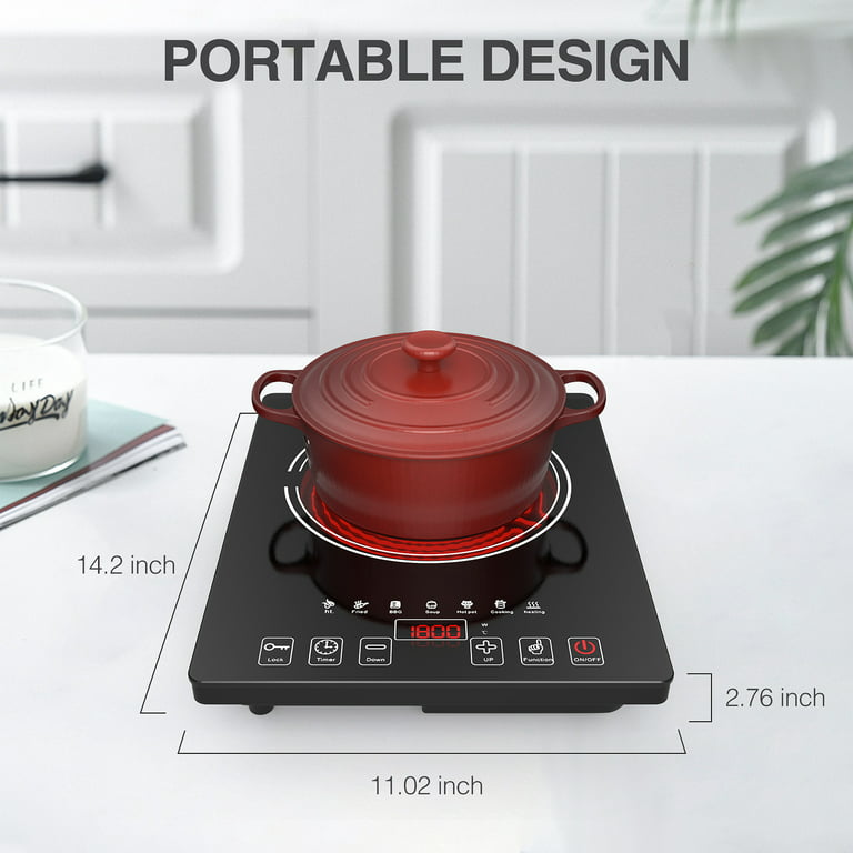 VBGK Electric Cooktop Single Burner 1800W 110v,Electric Stove Top Plug in  Electric Burner Countertop Hot Plate for Cooking,4H & Auto Shutdown