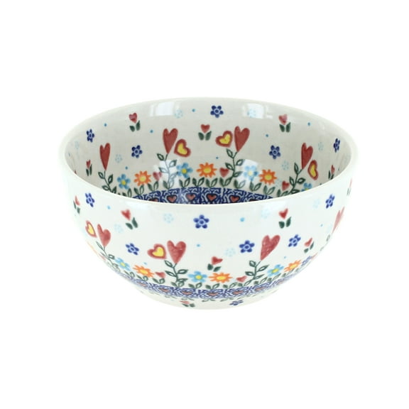 Blue Rose Polish Pottery Hearts & Flowers Cereal/Soup Bowl