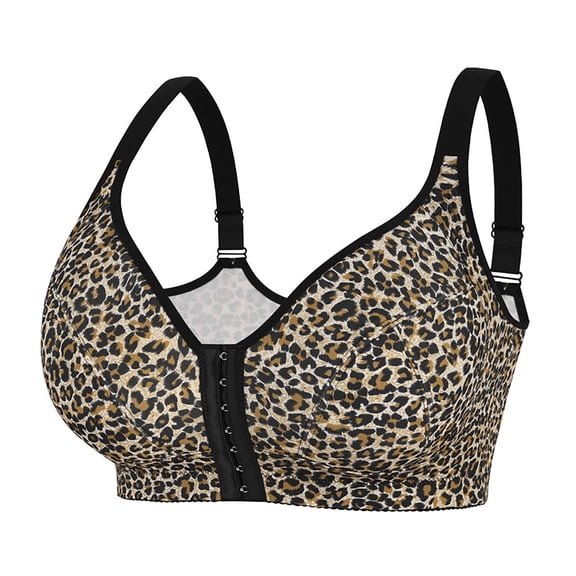 WAYUTE Womens Bras Plus Size Leopard Front Buttoned Backless Comfort Everday Bra with Adjustable Shoulder Straps Seamless Bra