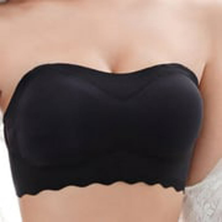 Qcmgmg Wireless Bras Bandeaus Strapless Bra for Big Bust Padded Tube Top  Solid Color Women Bras Plus Size 