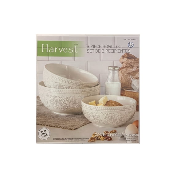 Over and Back Harvest Bowl Set 3 Piece Stoneware Ivory Color