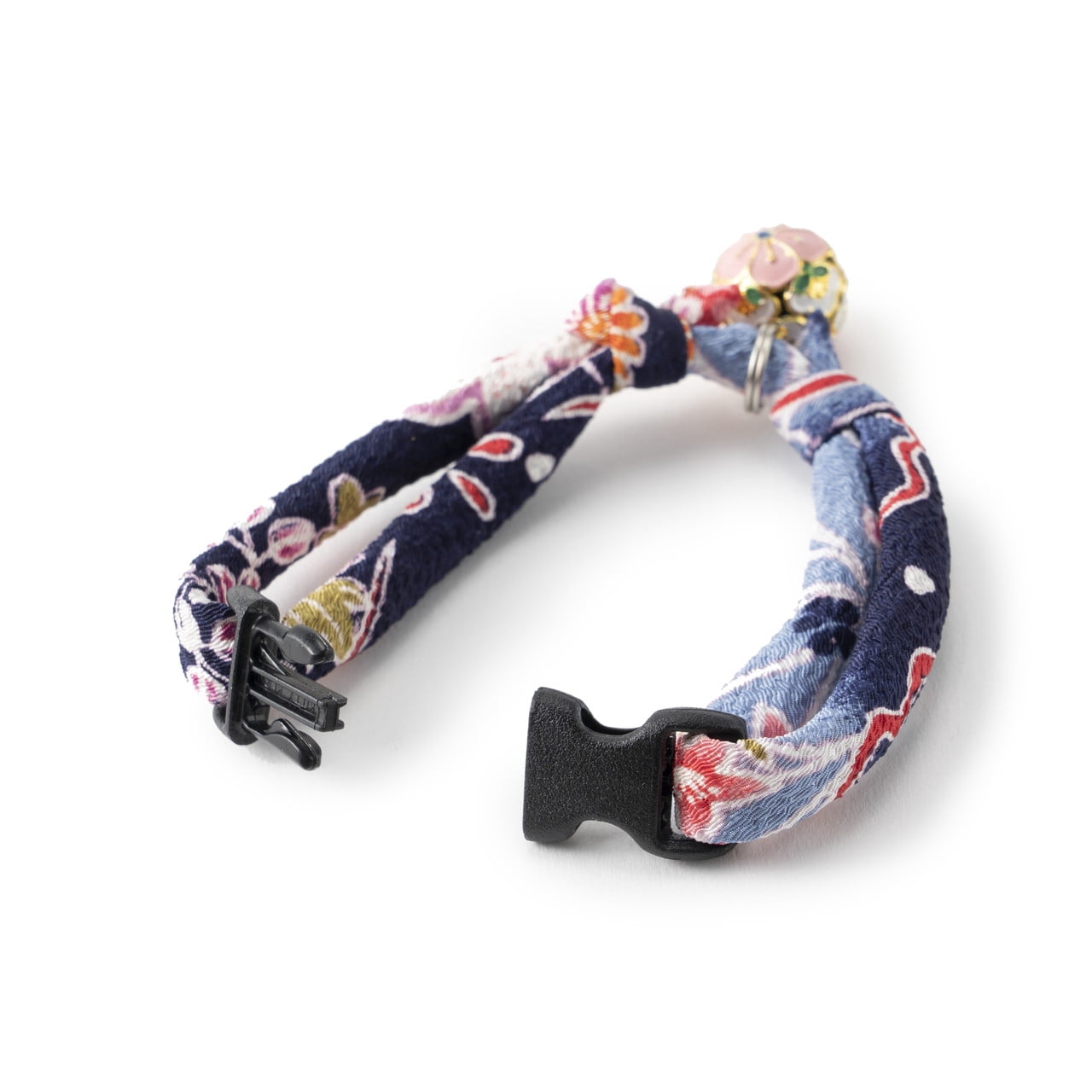 Stylish blue chirimen cat collar with safety features